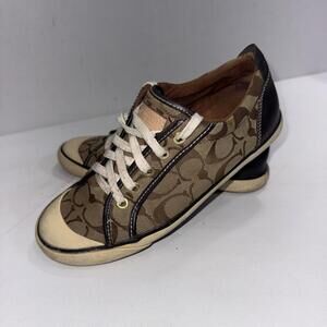 Coach Barrett Brown Vintage Style Monogram Designer Tennis Shoes 7.5B